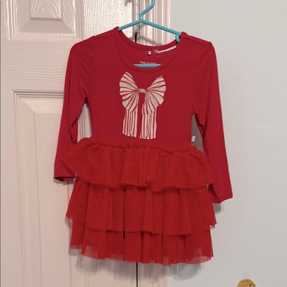 Posh Peanut Christmas Red Bow tulle dress
